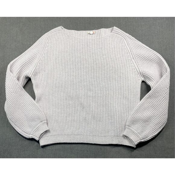 GB Ribbed Knit Pullover Sweater Womens L Gray Minimalist Casual Boxy Clean Girl - Picture 1 of 8